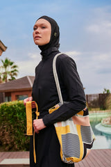 Burkini Modest Swimwear  Set Webstoff 4-Teilig Schwarz mit Karomotiven "Marina" M2422
