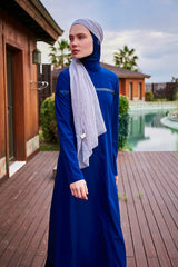 Burkini Modest Swimwear Set Webstoff 4-Teilig Blau mit Pailletten "Marina" M2434