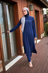 Burkini Modest Swimwear Set Webstoff 4-Teilig Blau mit Pailletten "Marina" M2434
