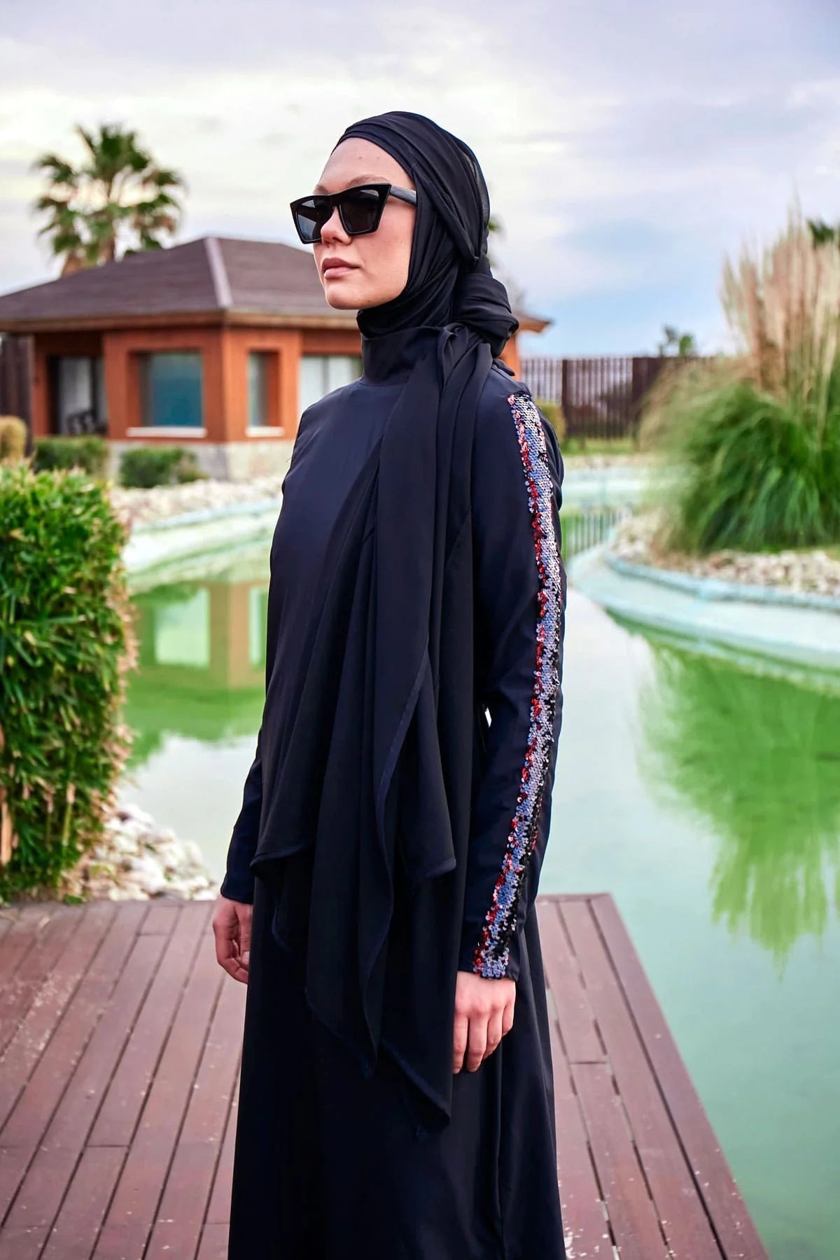 Schwimmhijab Mesh Schal Schwarz "Marina" B2401