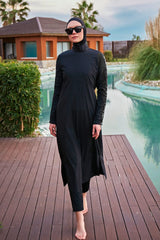 Burkini Modest Swimwear Set Webstoff 4-Teilig Schwarz mit Pailletten "Marina"  M2417