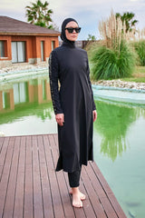 Burkini Modest Swimwear Set Webstoff 4-Teilig Schwarz mit Pailletten "Marina"  M2417