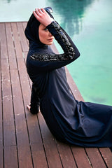 Burkini Modest Swimwear Set Webstoff 4-Teilig Schwarz mit Pailletten "Marina"  M2417