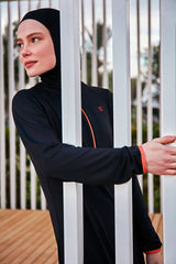 Burkini Modest Swimwear Set Lycra 4-Teilig Schwarz-Orange "Marina" M2474