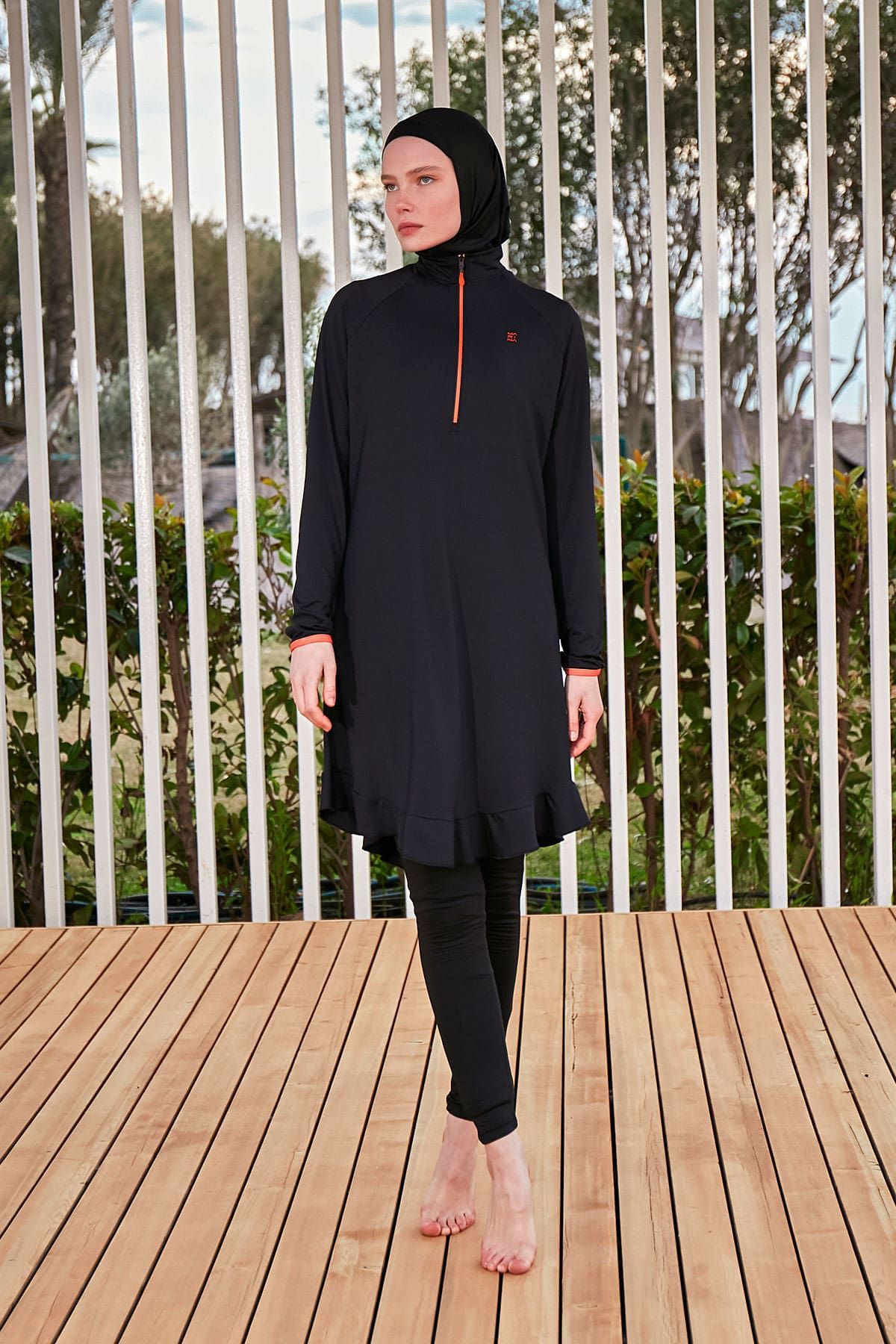 Burkini Modest Swimwear Set Lycra 4-Teilig Schwarz-Orange "Marina" M2474