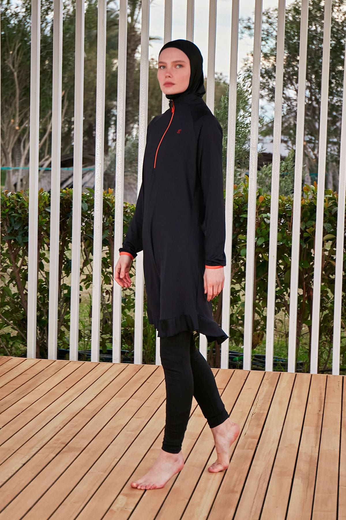 Burkini Modest Swimwear Set Lycra 4-Teilig Schwarz-Orange "Marina" M2474
