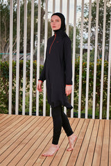 Burkini Modest Swimwear Set Lycra 4-Teilig Schwarz-Orange "Marina" M2474