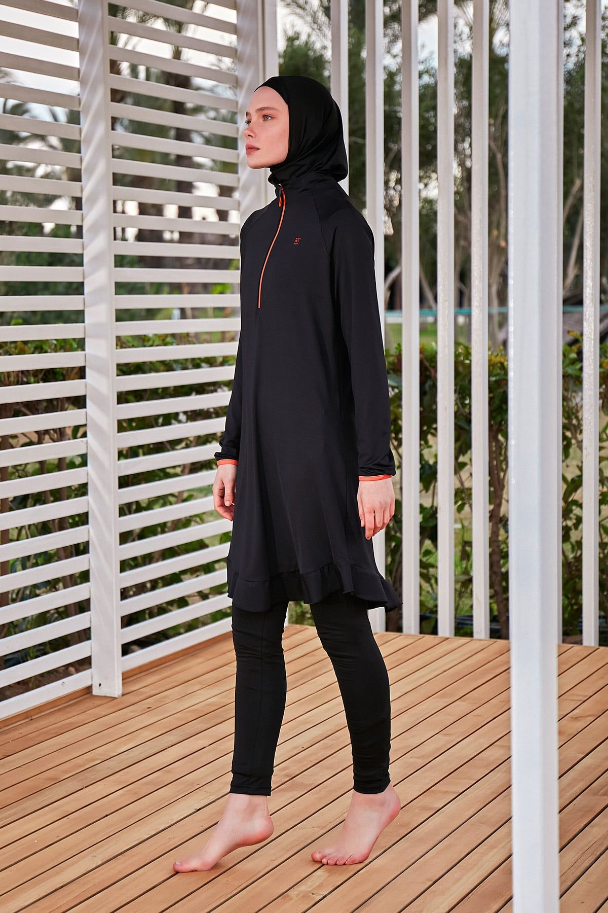 Burkini Modest Swimwear Set Lycra 4-Teilig Schwarz-Orange "Marina" M2474